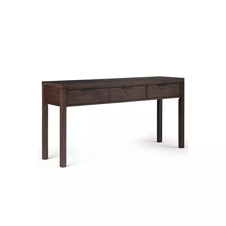 Contemporary Wide Console Table Warm Walnut Brown Solid Wood - CCT Global Sourcing