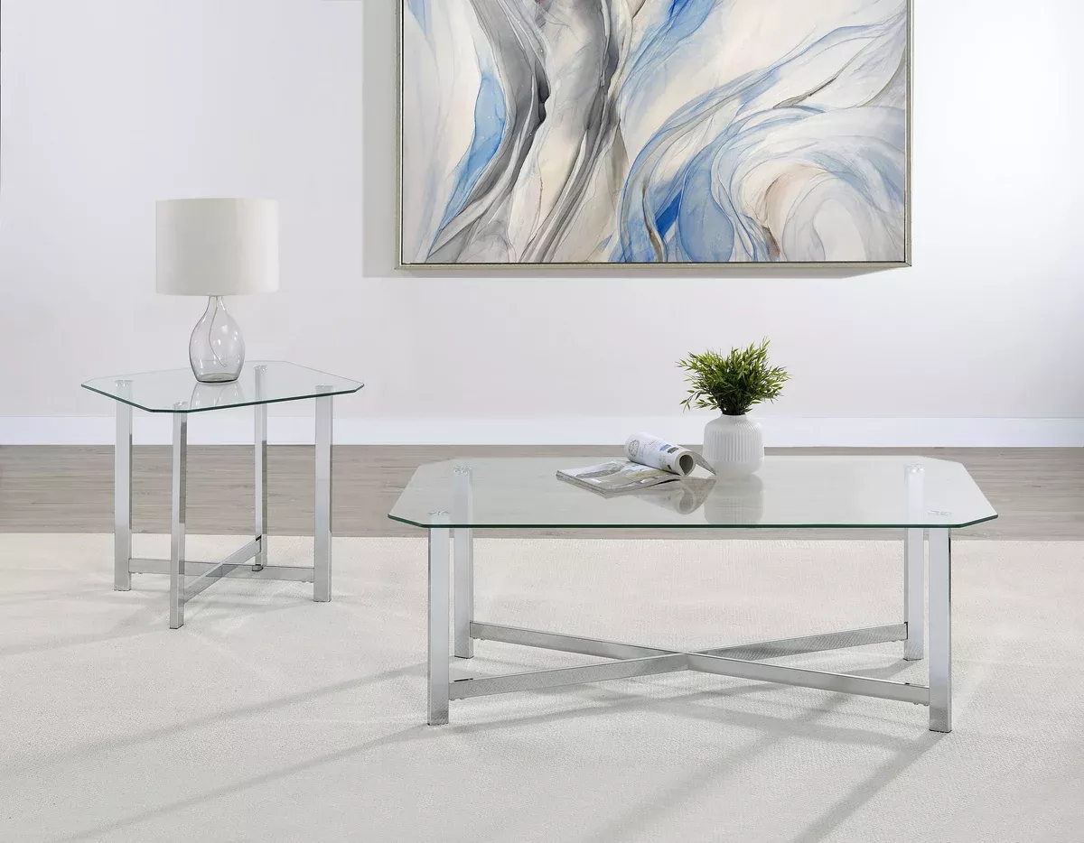 Cronin 2-piece Tempered Glass Top Coffee Table Set Chrome