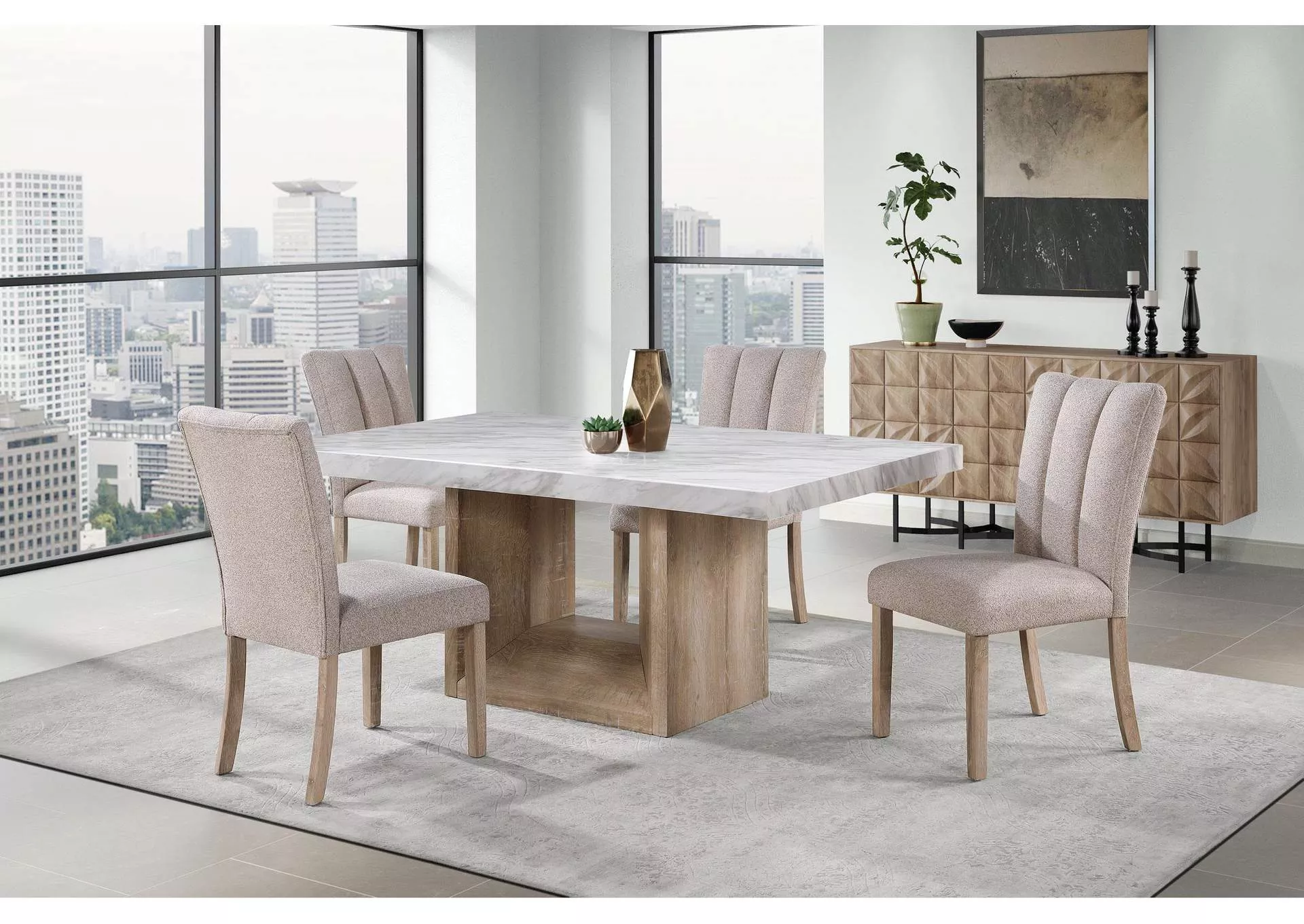 D02 NATURAL DINING TABLE + 4 D8683 DINING CHAIRS