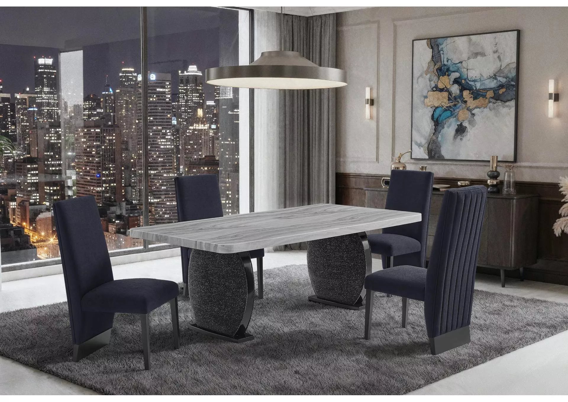 D2502 DINING TABLE AND 4 D12 BLACK DINING CHAIR