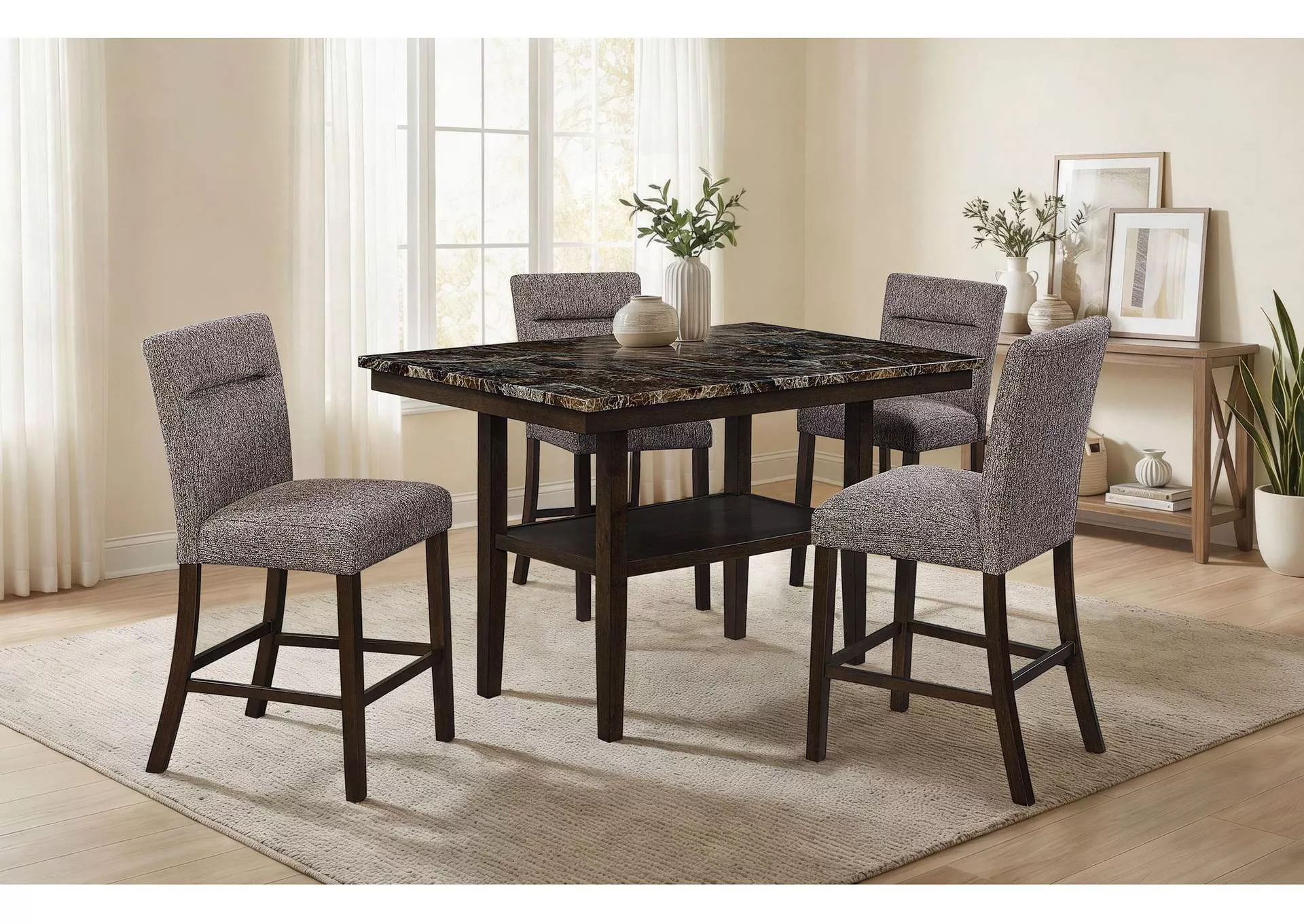 D4355 BROWN BAR TABLE WITH 4 BAR STOOLS