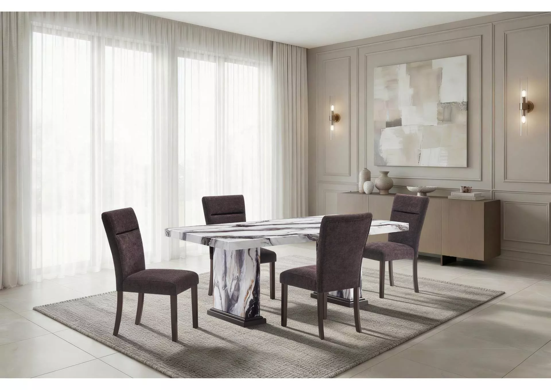 D8212 DINING TABLE WITH 4 D8212 DINING CHAIRS BROWN