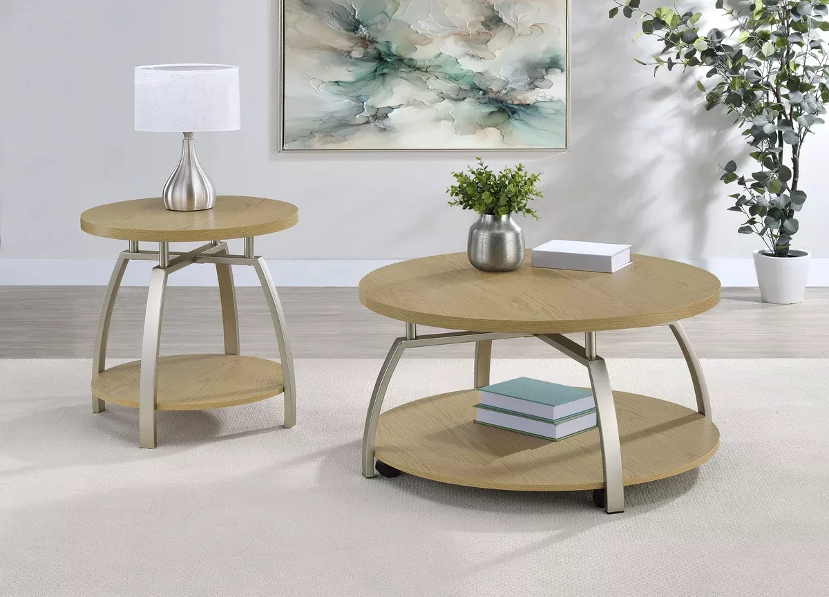 Dacre 2-piece Round Coffee and End Table Set Greige