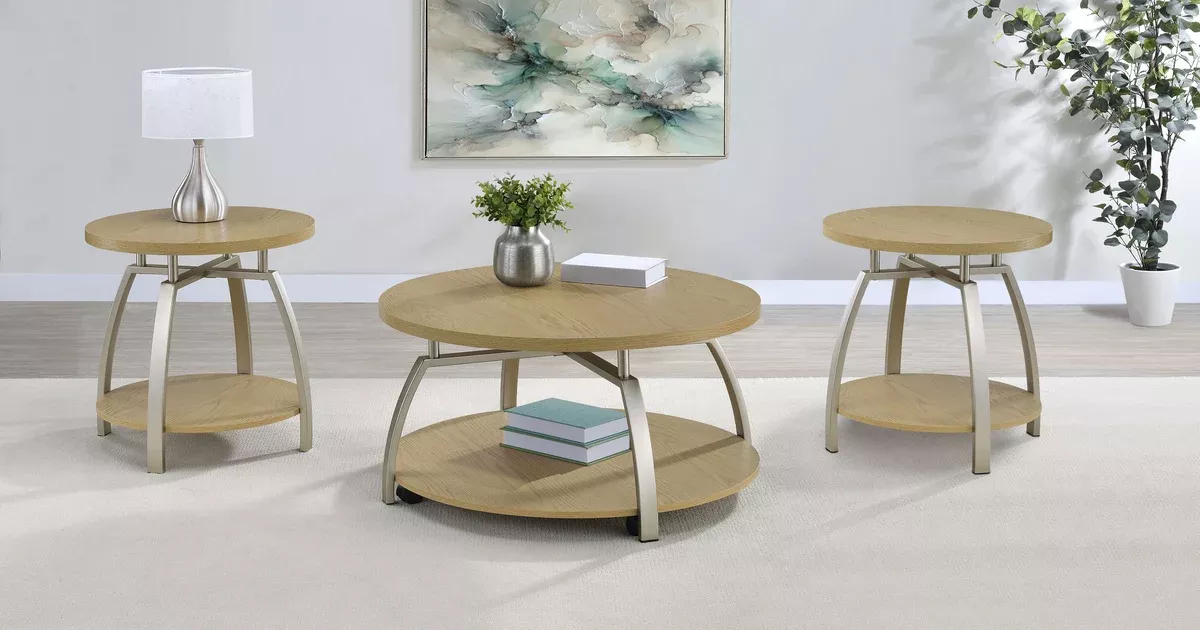 Dacre 3-piece Round Coffee and End Table Set Greige