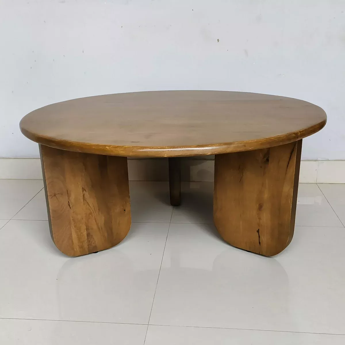 Dale Sculptural Round Solid Mango Wood Coffee Table Honey Mango