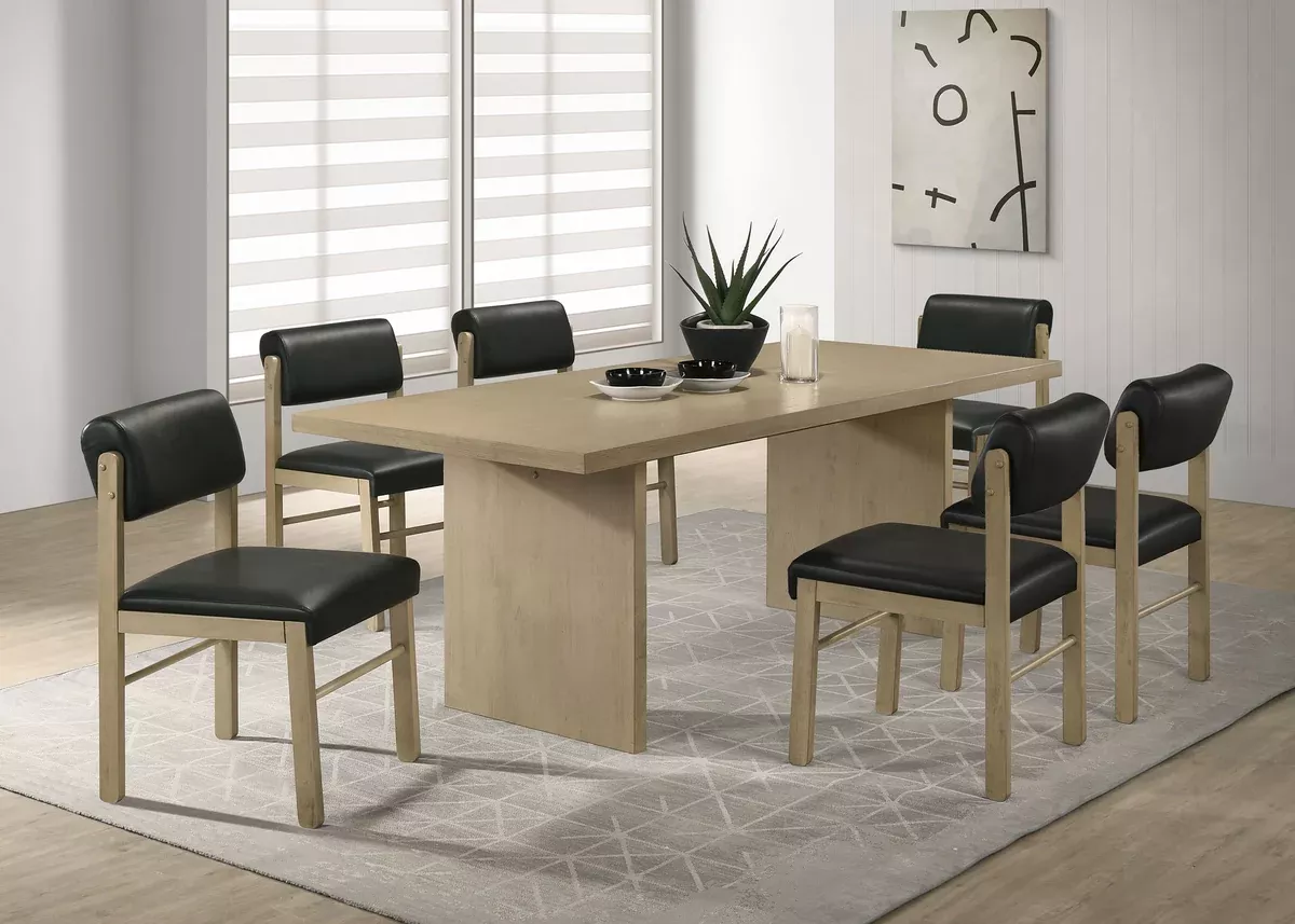 Decker 7-piece 82-inch Rectangular Dining Set Black and Natural Oak