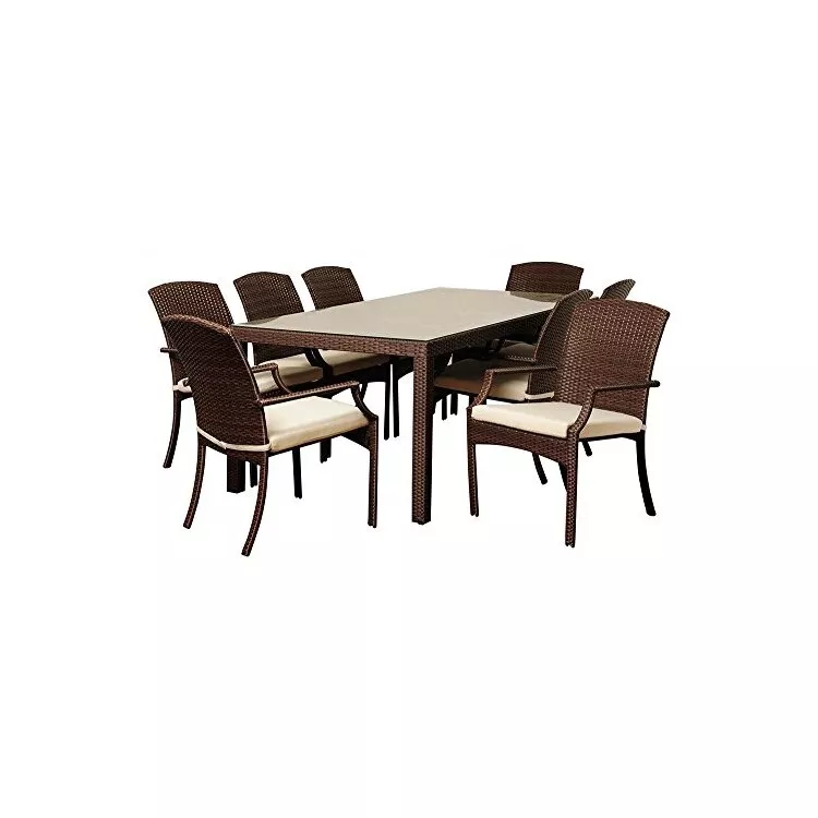 Eucalyptus Extendable Rectangular Dining Set Brown Sling Chairs 7 - Piece - International Home Miami