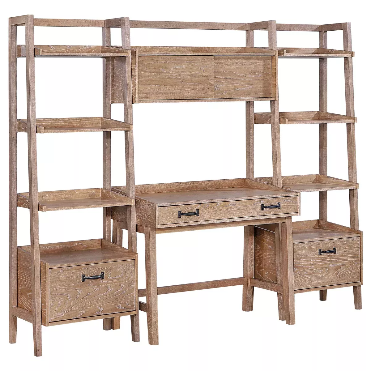 Fabian 4-piece Computer Desk and Bookshelf Set Distressed Light Brown