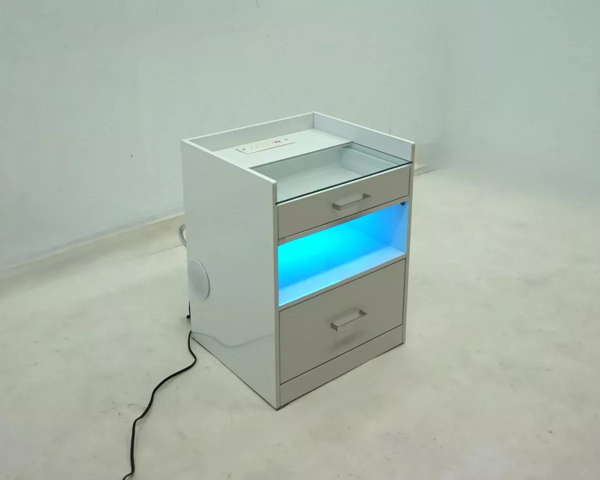 Furda 2-drawer LED Nightstand Bedside Table with Speaker White High Gloss
