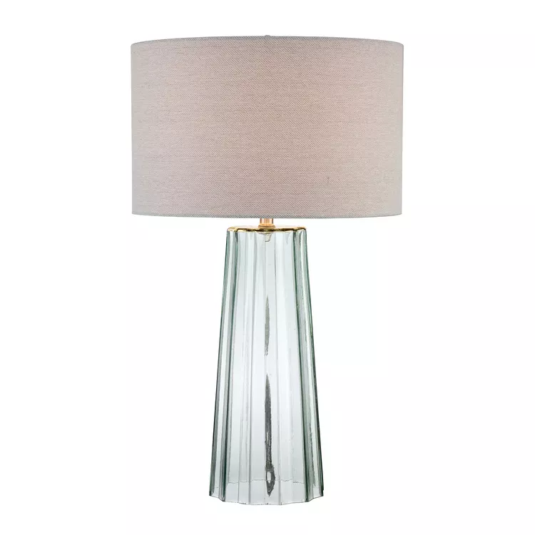 Glass Table Lamp Linen Shade E27 CFL 23W - Lite Source