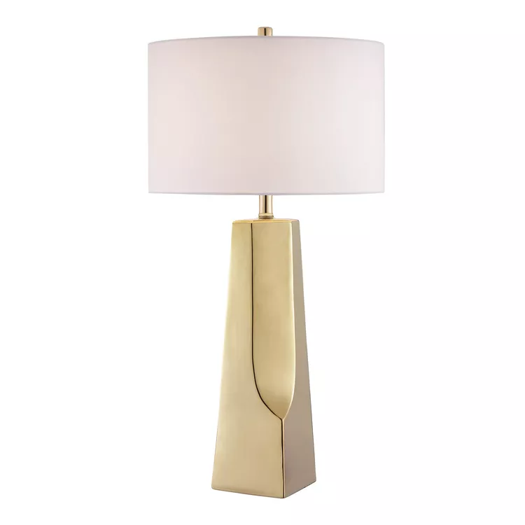 Gold Ceramic Table Lamp with White Shade E27 150W - Lite Source