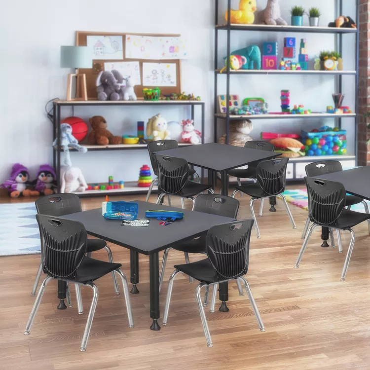 Grey Adjustable Height Classroom Table and Black Stack Chairs Set - Regency Seating
