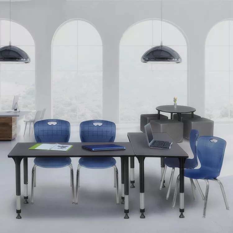 Grey Height Adjustable Classroom Table and Navy Blue Stack Chairs Set - Regency Seating