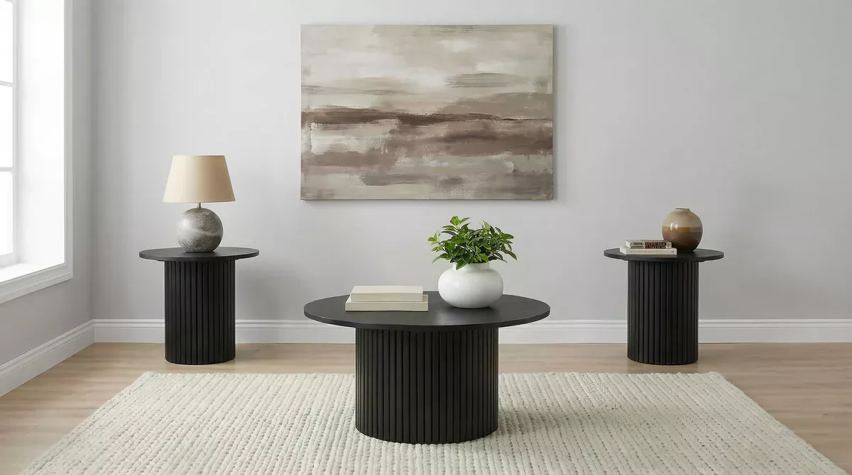 Hamlyn 3-piece Round Fluted Coffee and End Table Set Black