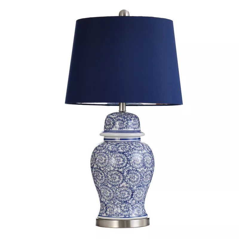 Indigo Scroll Ginger Jar Lamp