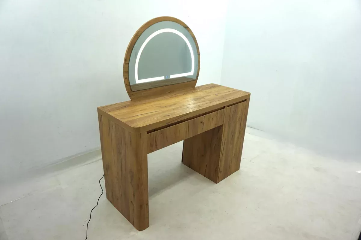 Irwin Vanity Table with LED Mirror and Storage Rustic Oak