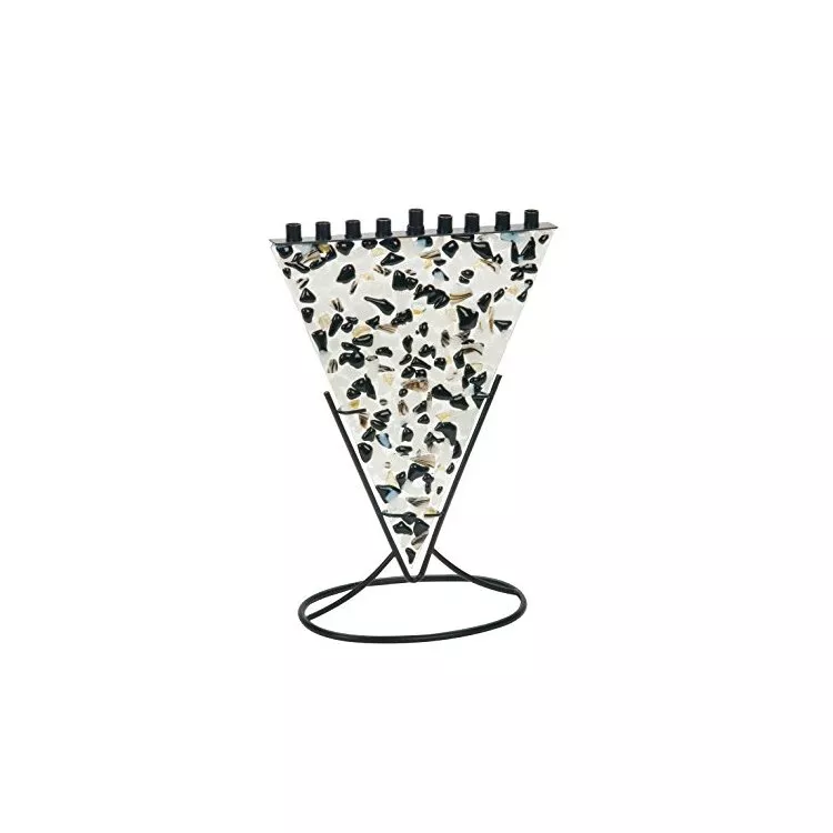 Israel Giftware Fused Glass Menorah - Black, Gold & Multi-Color Diamond Design