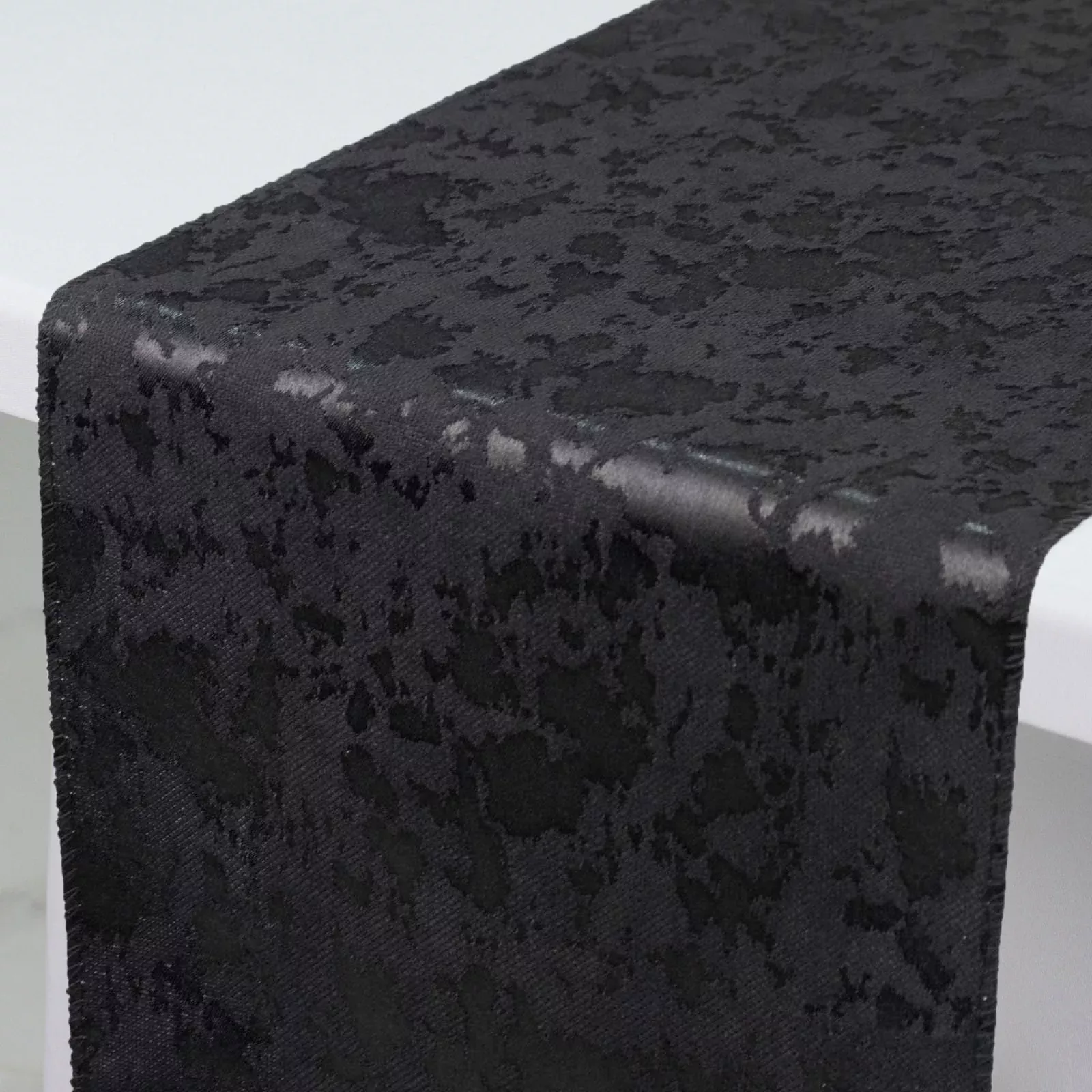 Jacquard Table Runner Black, 12"x108" - Abstract Watercolor Pattern