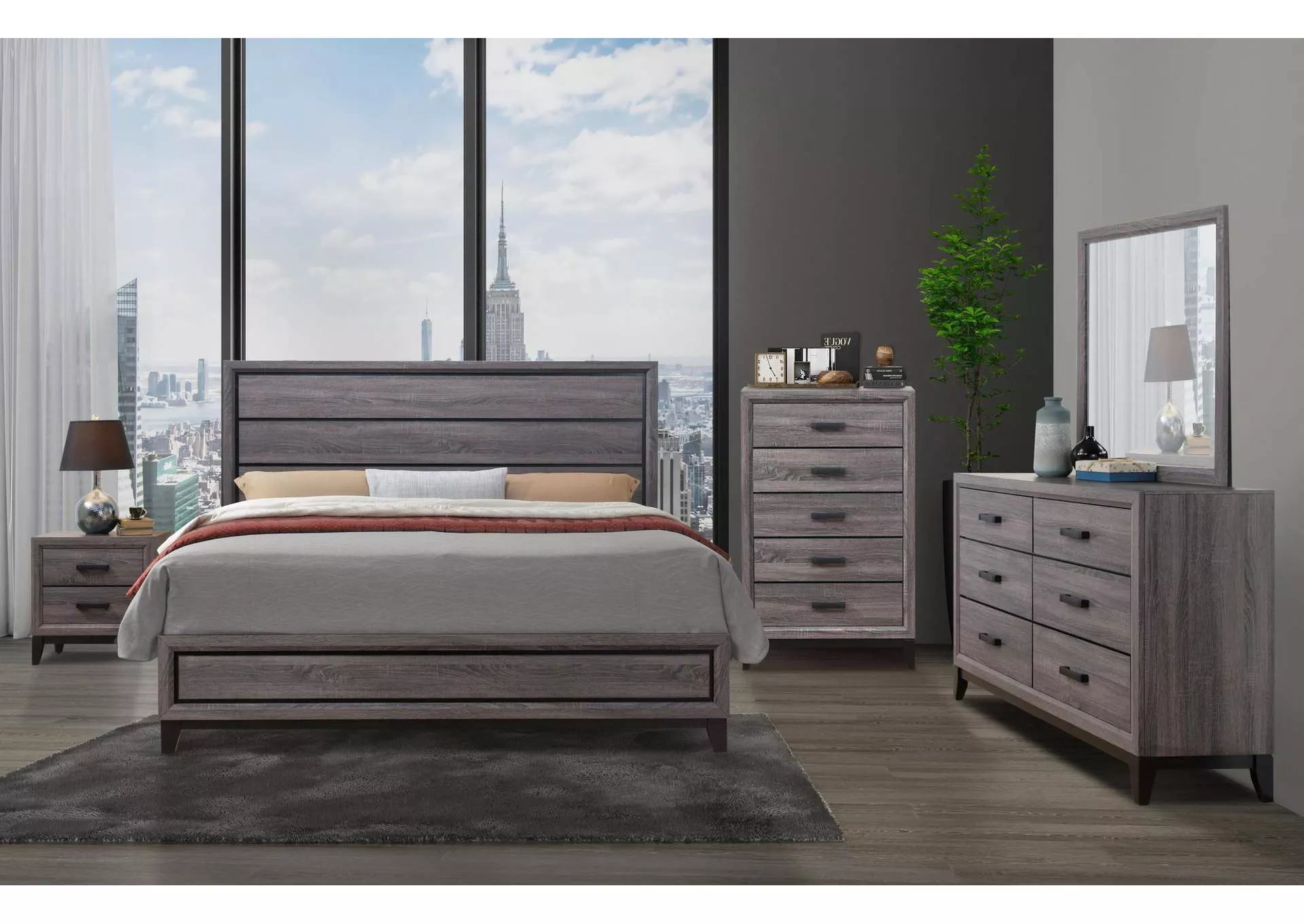 KATE GREY KING BED GROUP