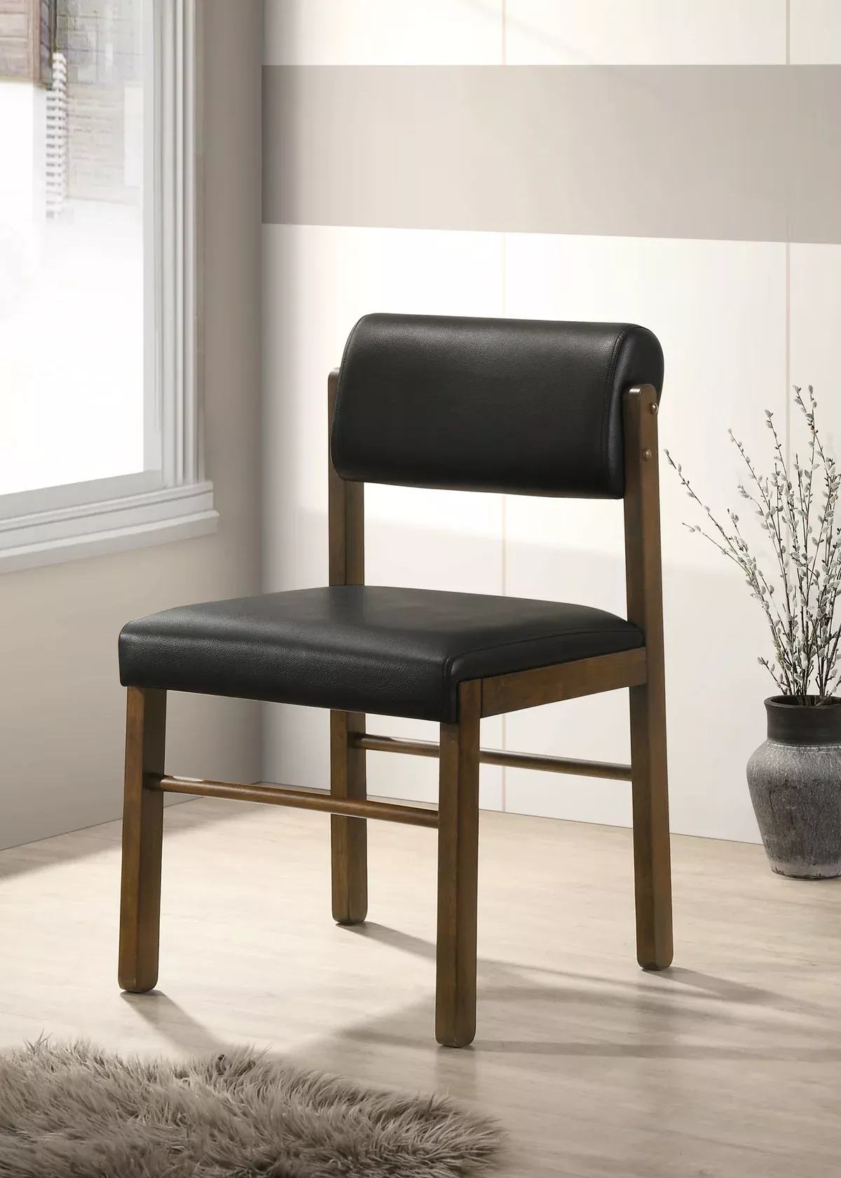 Kehoe Upholstered Dining Side Chair Black and Walnut (Set of 2)