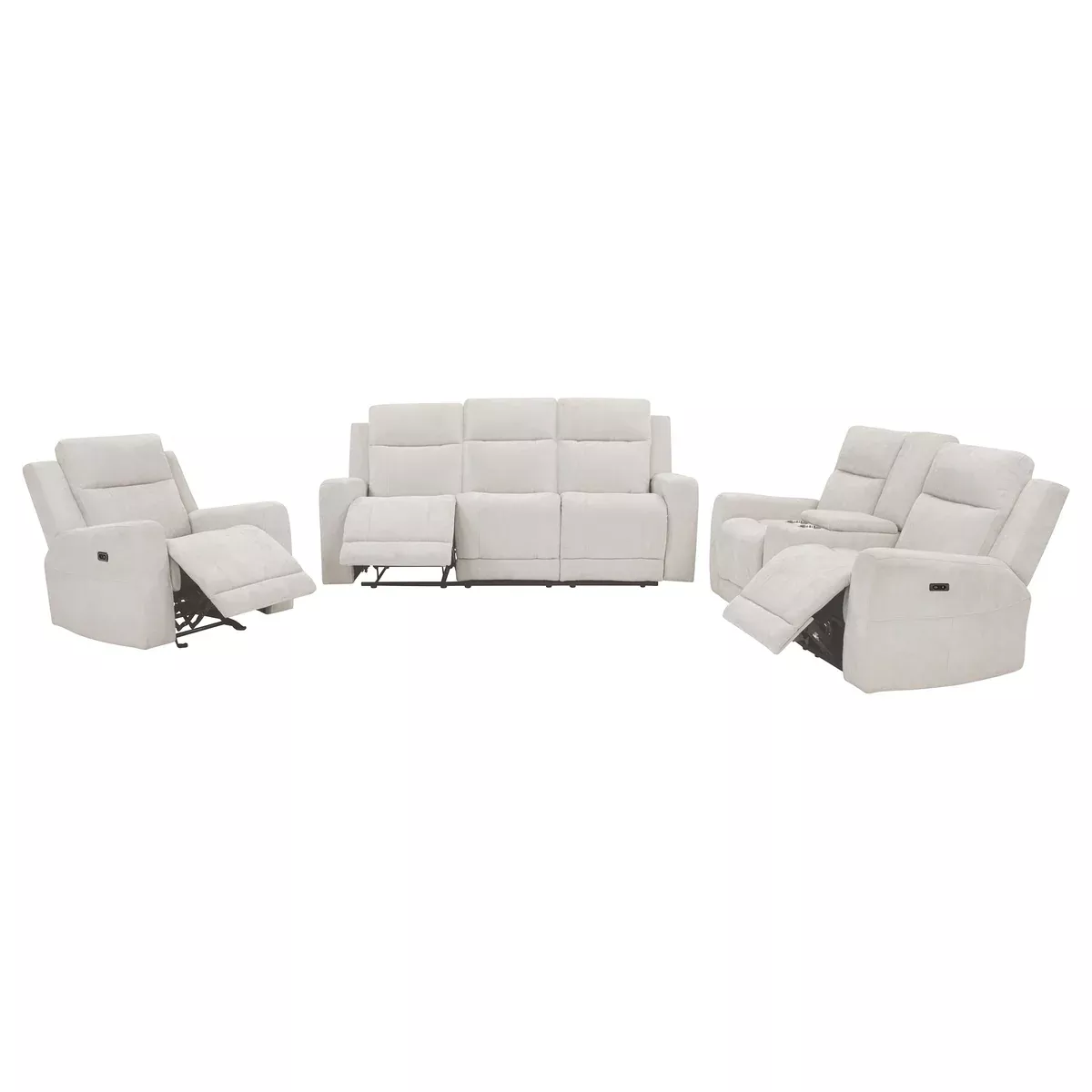 Kennett 3-piece Chenille Power Reclining Sofa Set Ivory