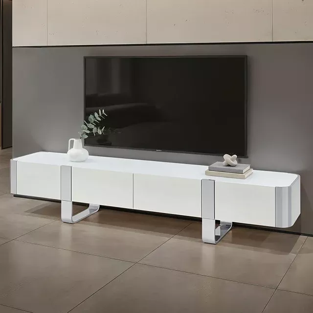 Larvik - TV Stand White w/ Silver Frame