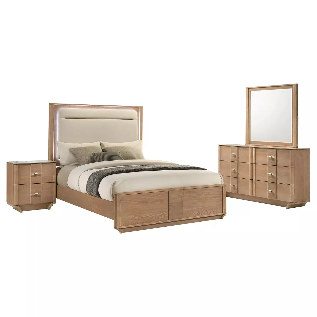 Leanne 4-piece Eastern King Bedroom Set Light Oak