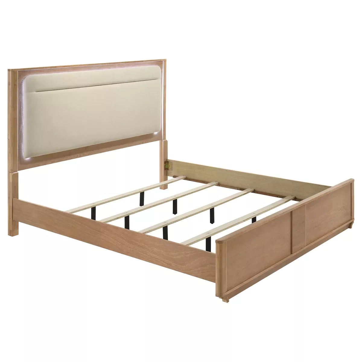 Leanne Eastern King LED Panel Bed Off White and Light Oak