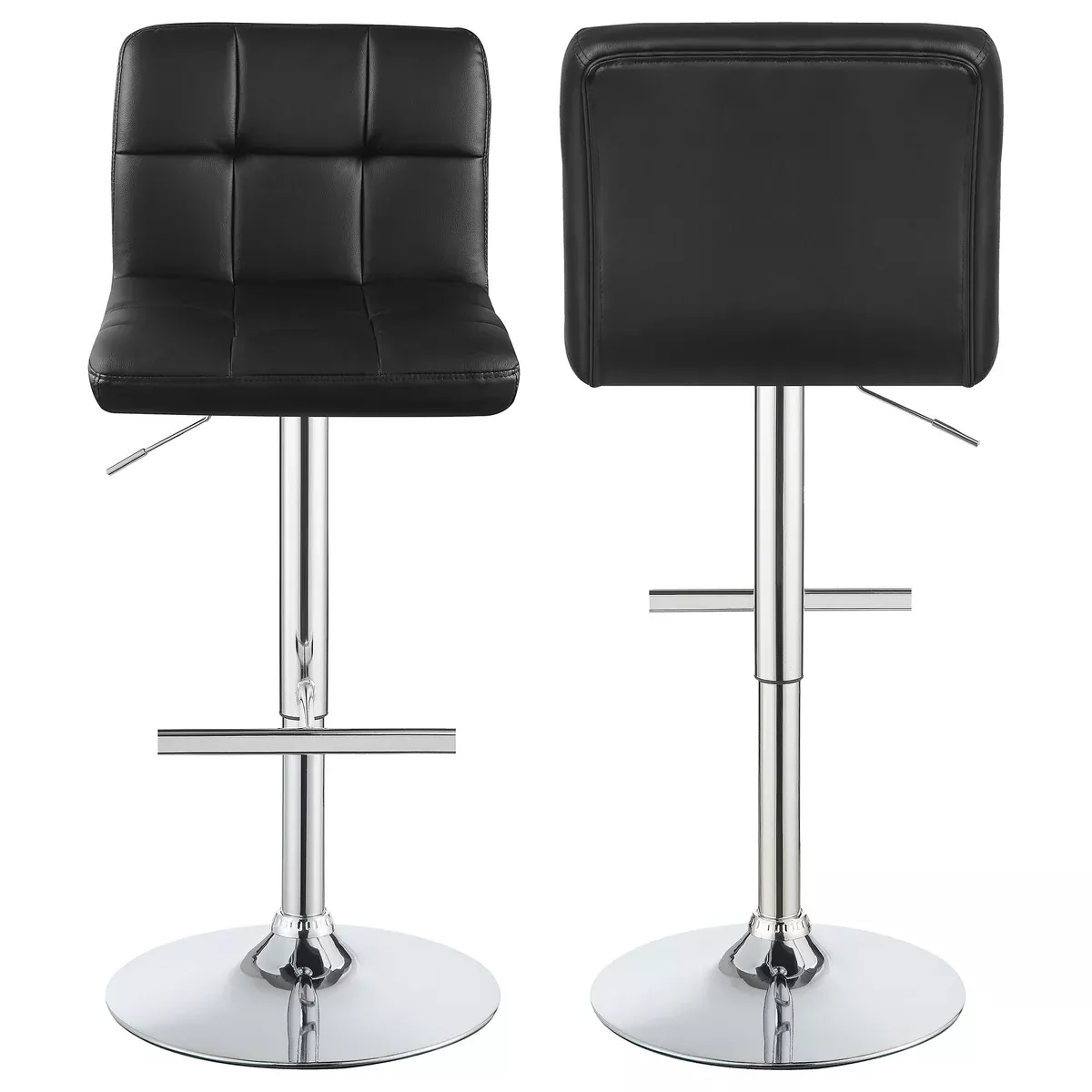 Lenny Tufted Adjustable Leatherette Bar Stool Black (Set of 2)