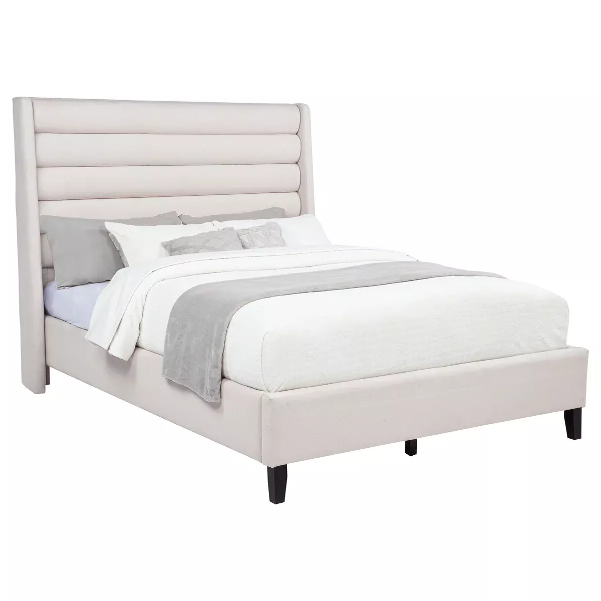 Leslie Upholstered Tufted Full Wingback Platform Bed Beige
