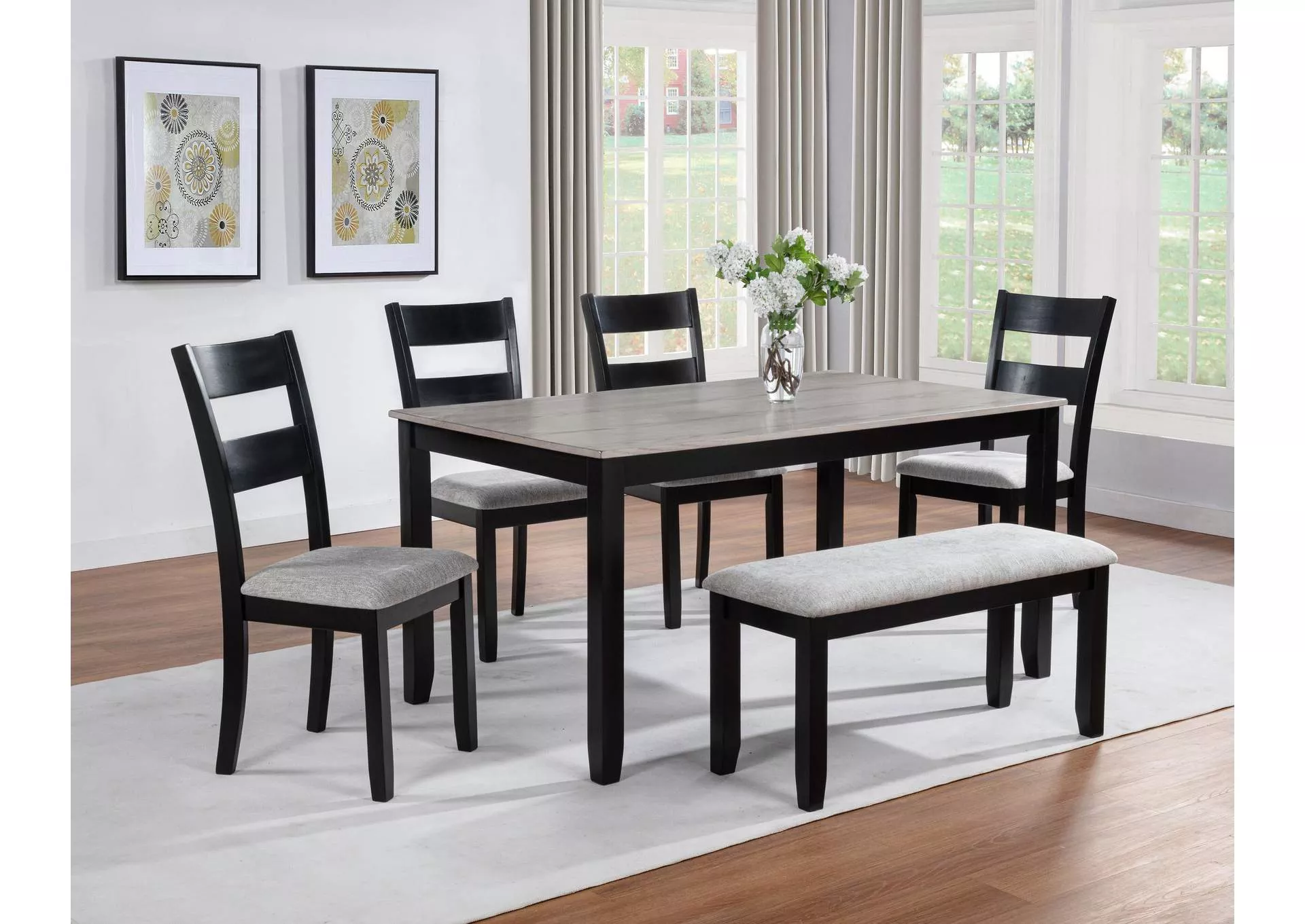LESTER 6-PACK DINING W/BENCH - LIGHT GRAY