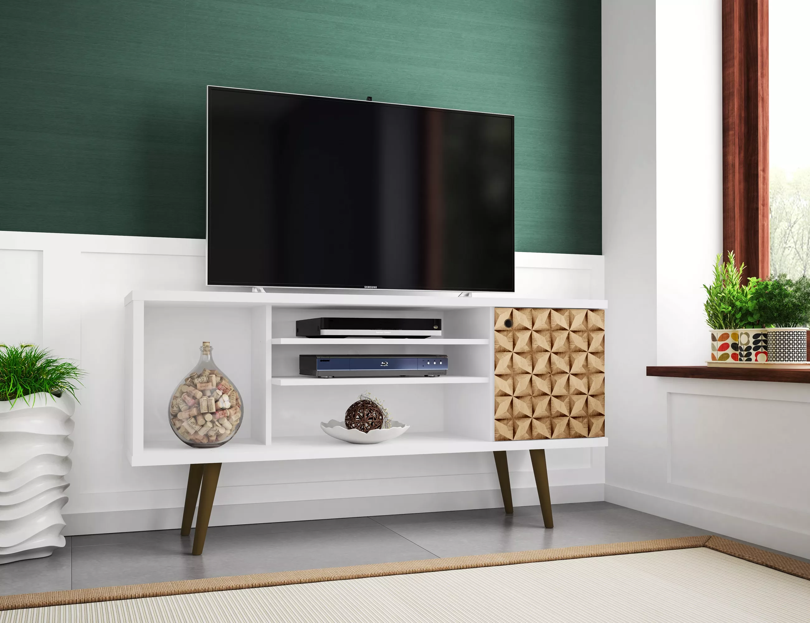 Liberty Medium TV Stand in White and Brown Pattern