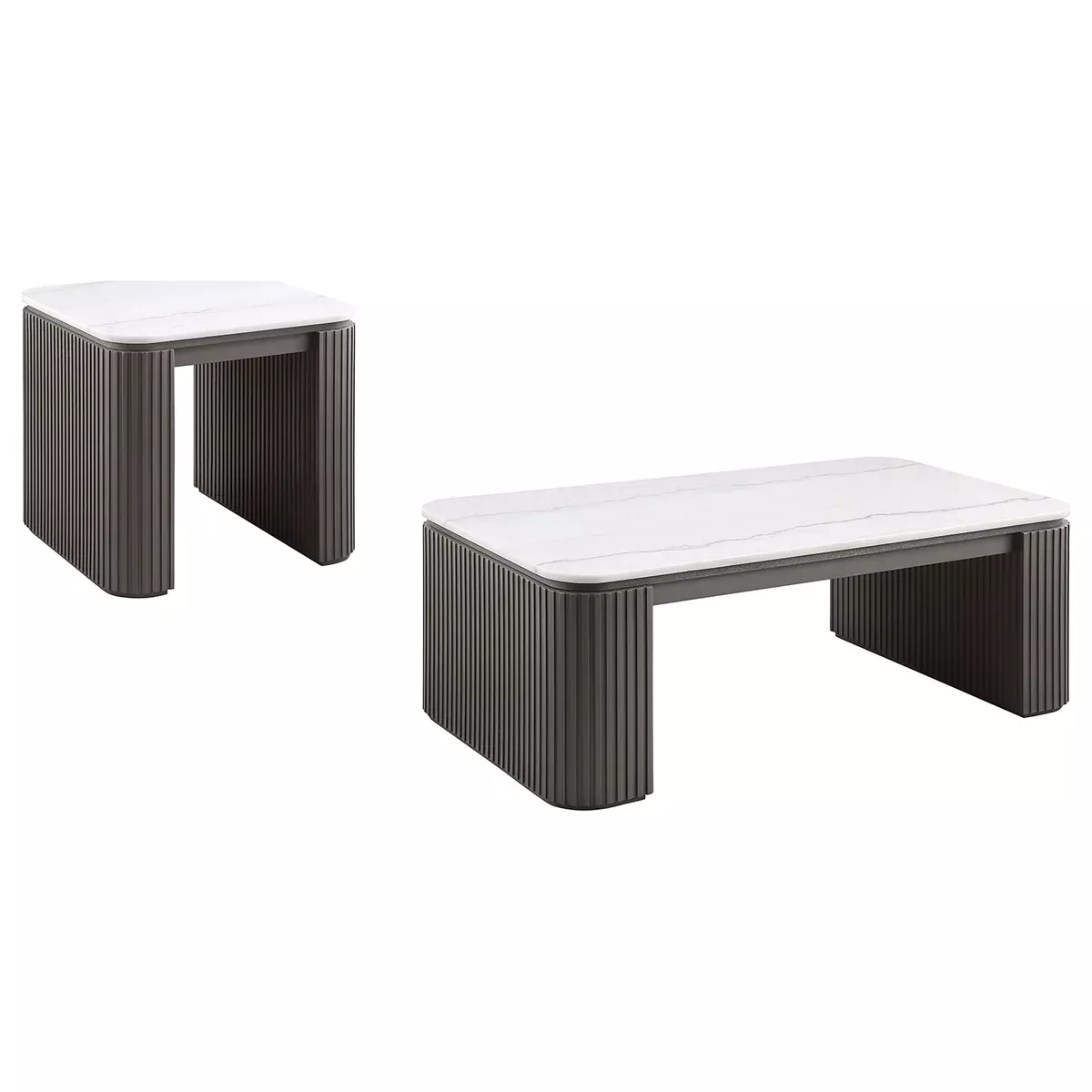 Lior 2-Piece Rectangular Marble Top Coffee and End Table Set Charcoal