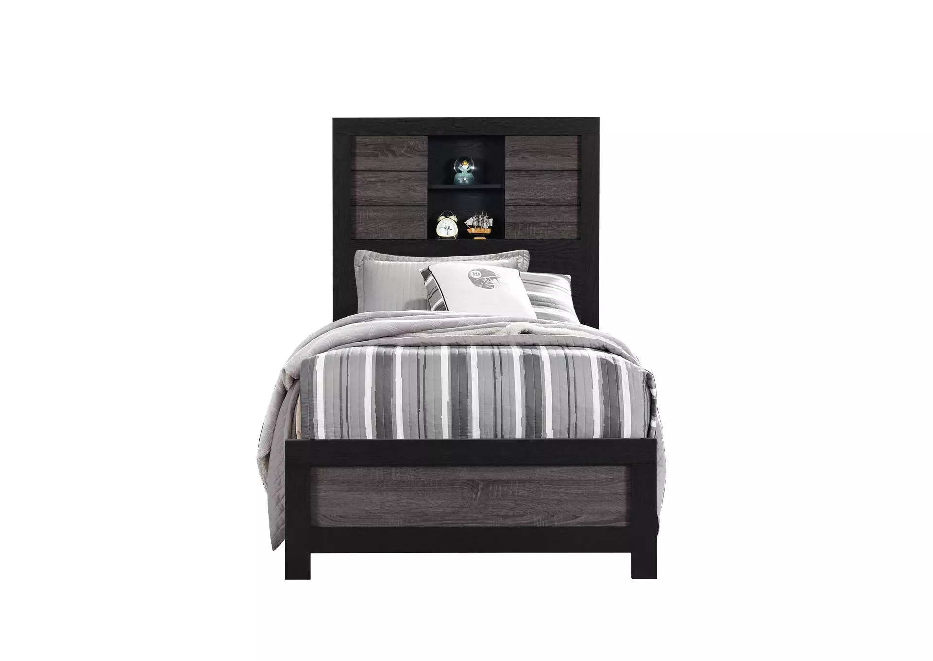 LISBON GREY - BLACK BOOKCASE TWIN BED