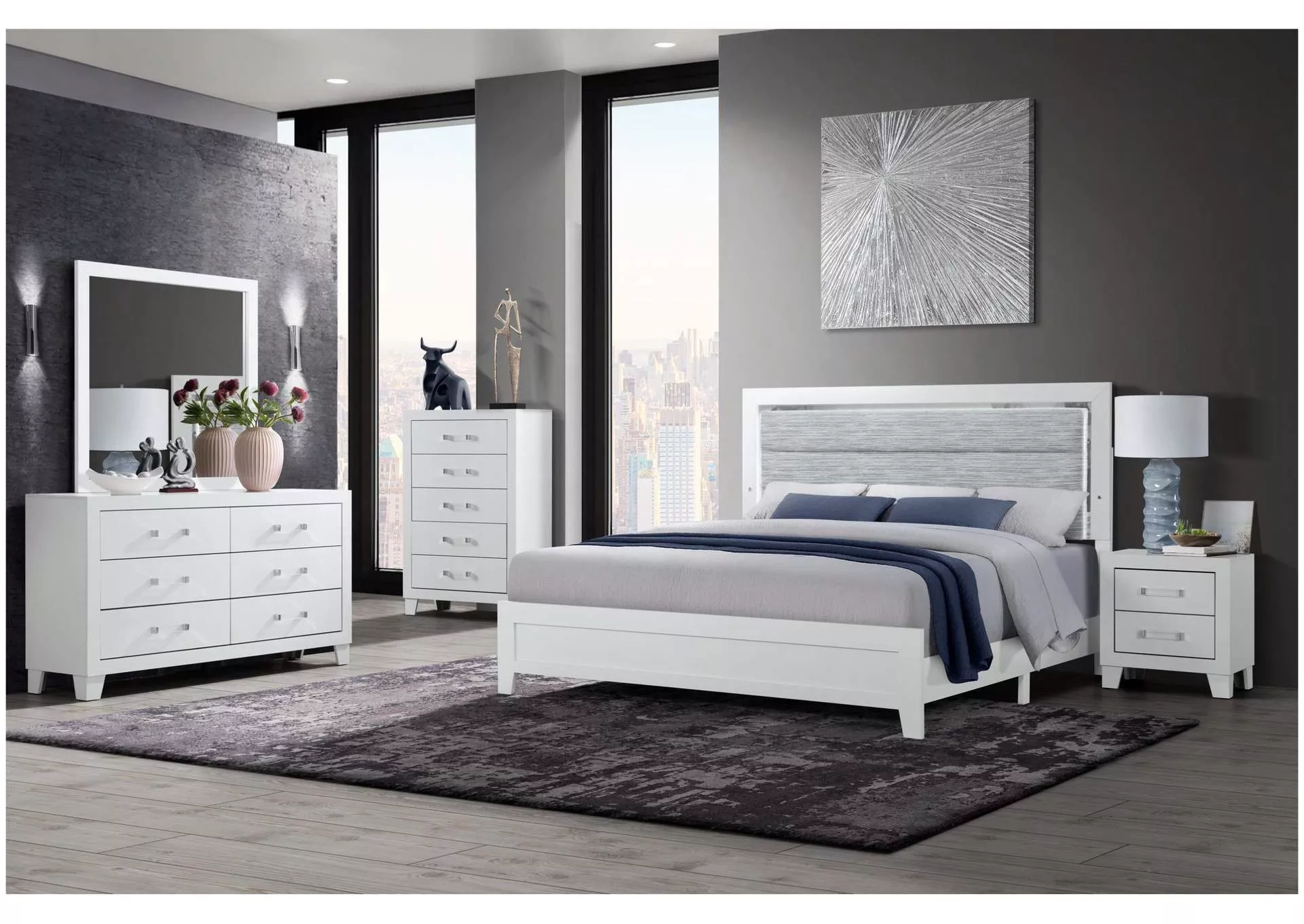 LUCCIA WHITE TWIN BED GROUP WITH LED