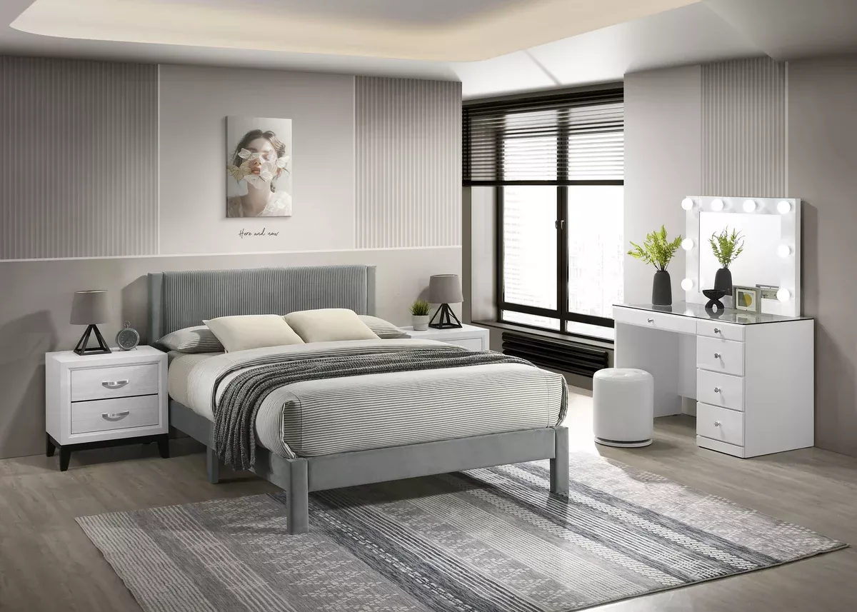 LUCIA QUEEN BED LIGHT GREY