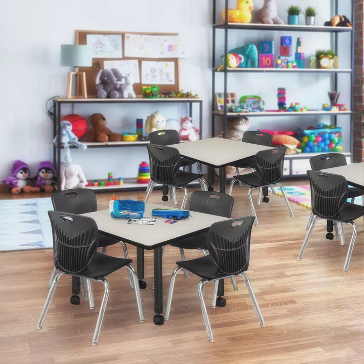 Maple Adjustable Mobile Classroom Table & Black Stack Chairs Set - Regency Seating