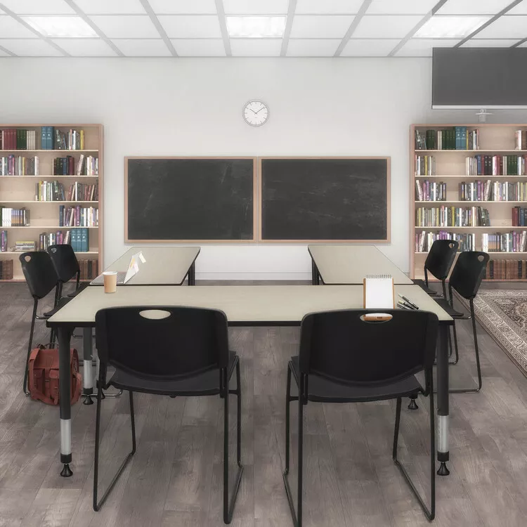 Maple Height Adjustable Classroom Table & Black Stack Chairs Set - Regency Seating