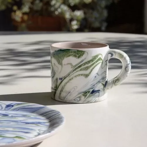 Marbled Ocean Moroccan Ceramic Mug, 3.9"