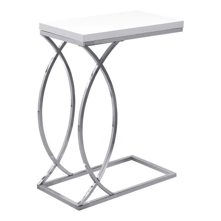 Metal Accent Table Chrome C-Shaped Glossy White