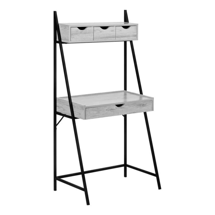 Modern Computer Desk Leaning Storage Grey Black