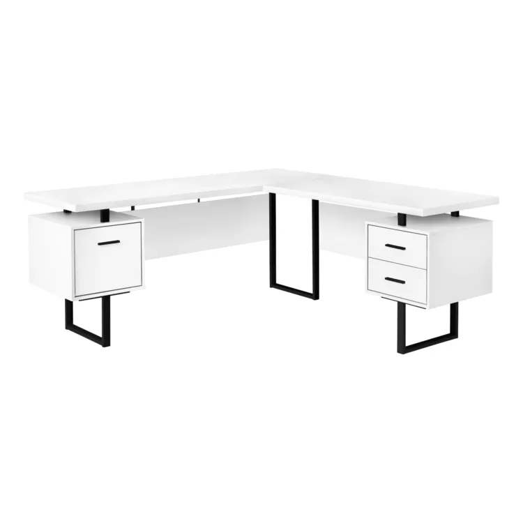 Modern L Shape Computer Desk with Storage Drawers & Corner Setup