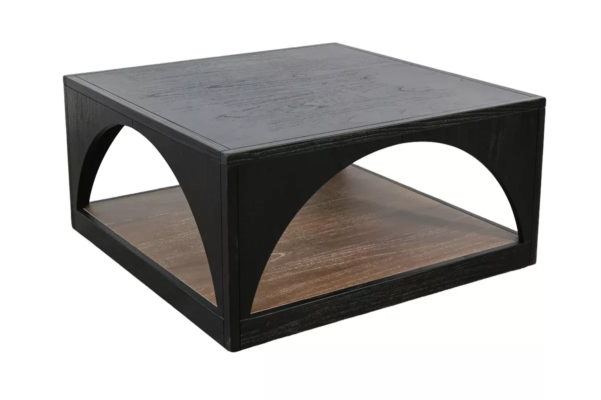 Modern Wood Coffee Table With Arched Open Shelf Design And Casters - Umbra / Oak Grove