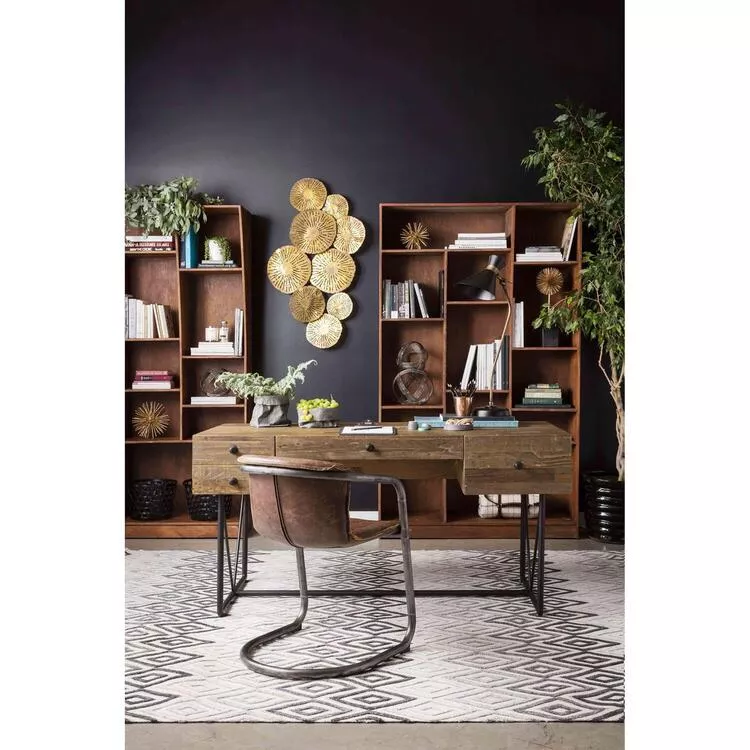 Moe's Home Collection Rustic Desk with Storage Solid Pine & Steel Design
