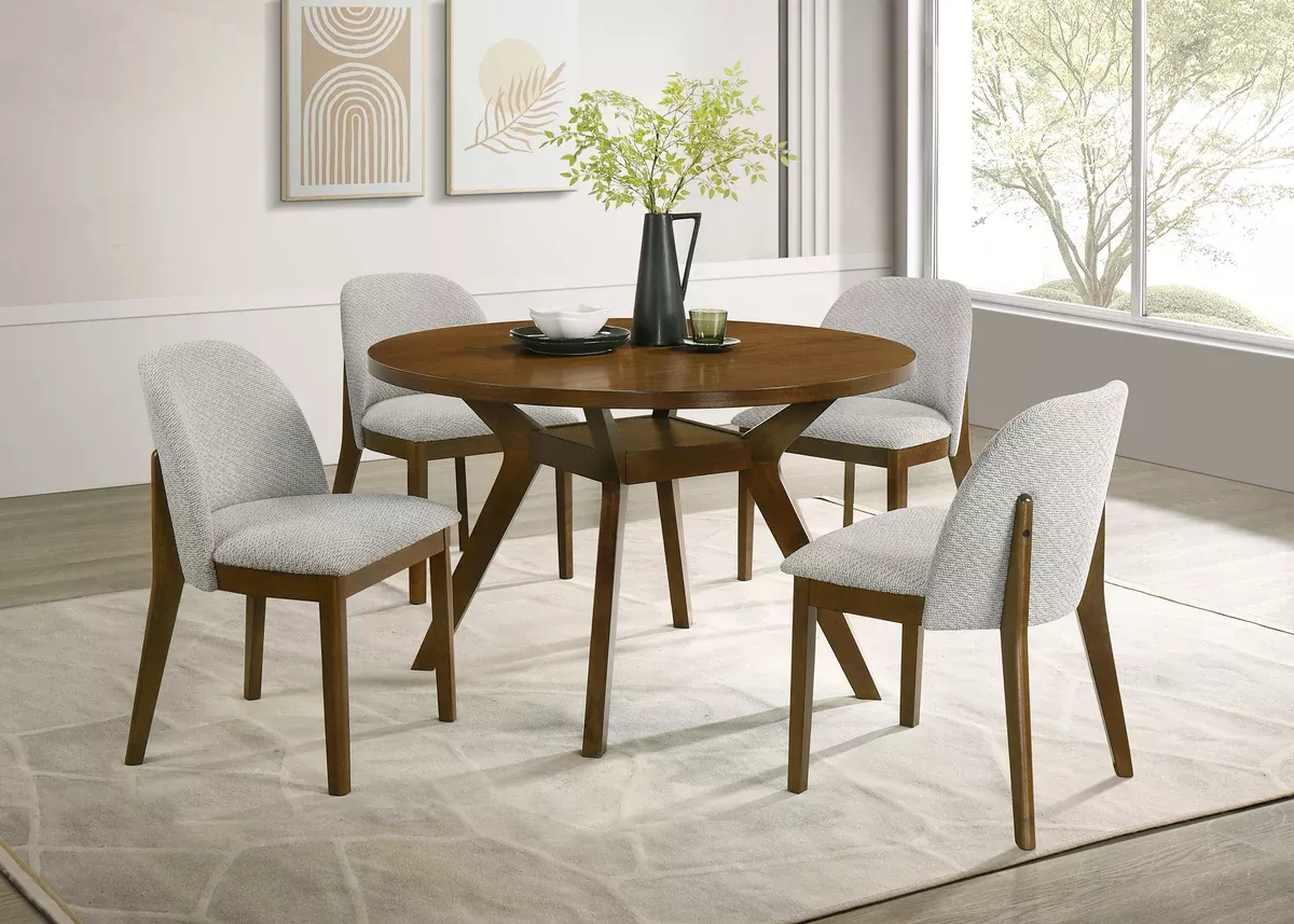 Mueller 5-piece 48-inch Round Dining Set Brown and Beige