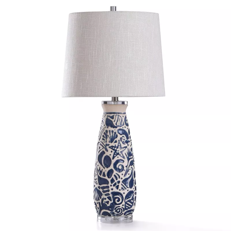Navy Coastal Shell Motif Lamp