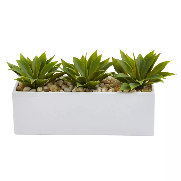 Nearly Natural Agave Succulent in Rectangular Planter