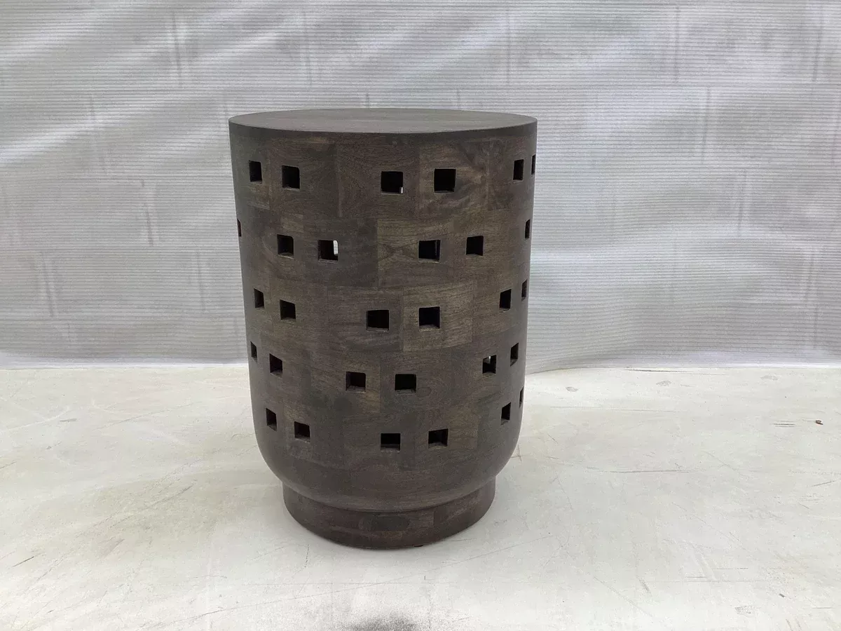 Orengo Round Solid Mango Wood Accent Side Table Brown