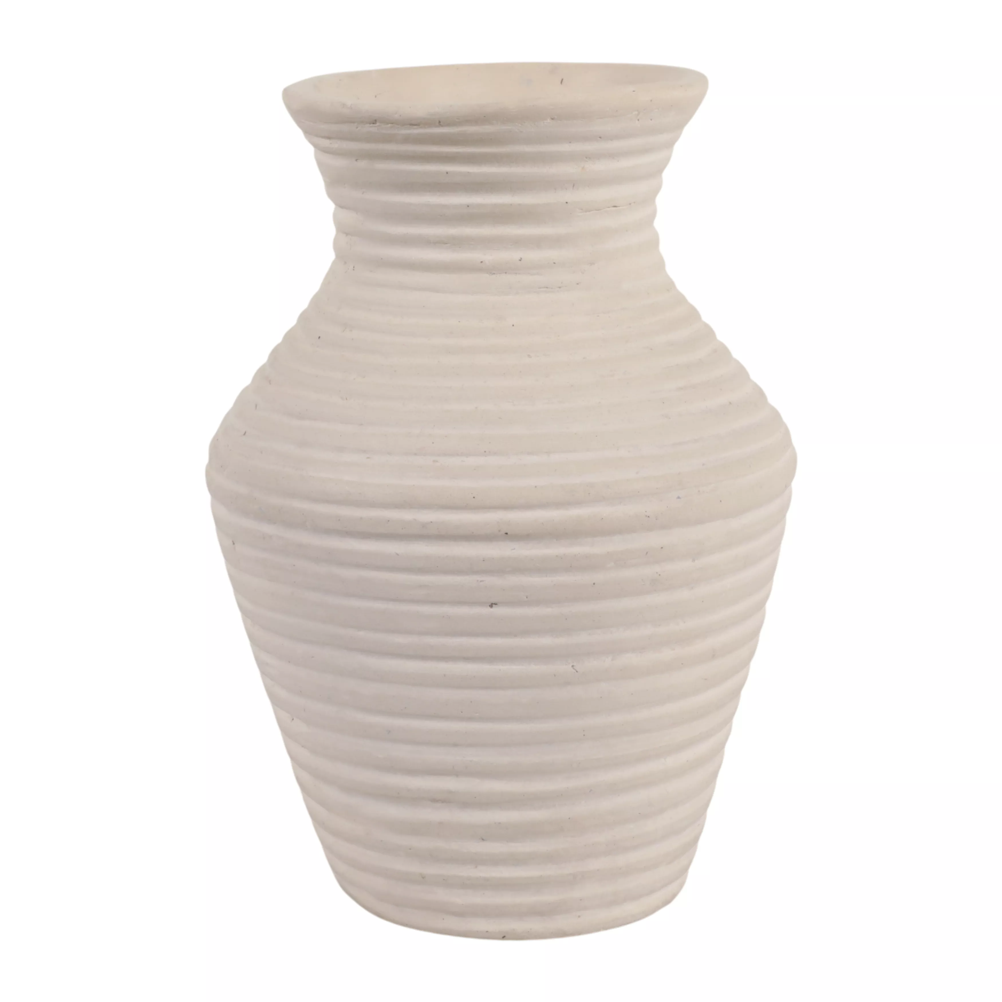 Paper Mache Ribbed Vase, Ivory