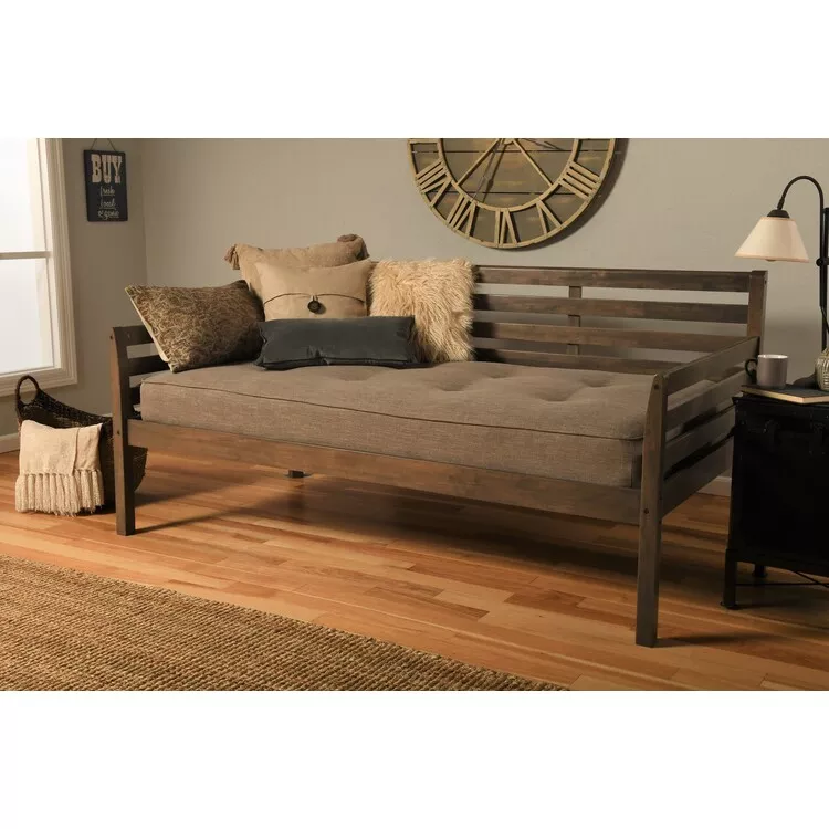 Pine Canopy Boho Daybed with Mattress - Rustic Walnut & Linen Stone